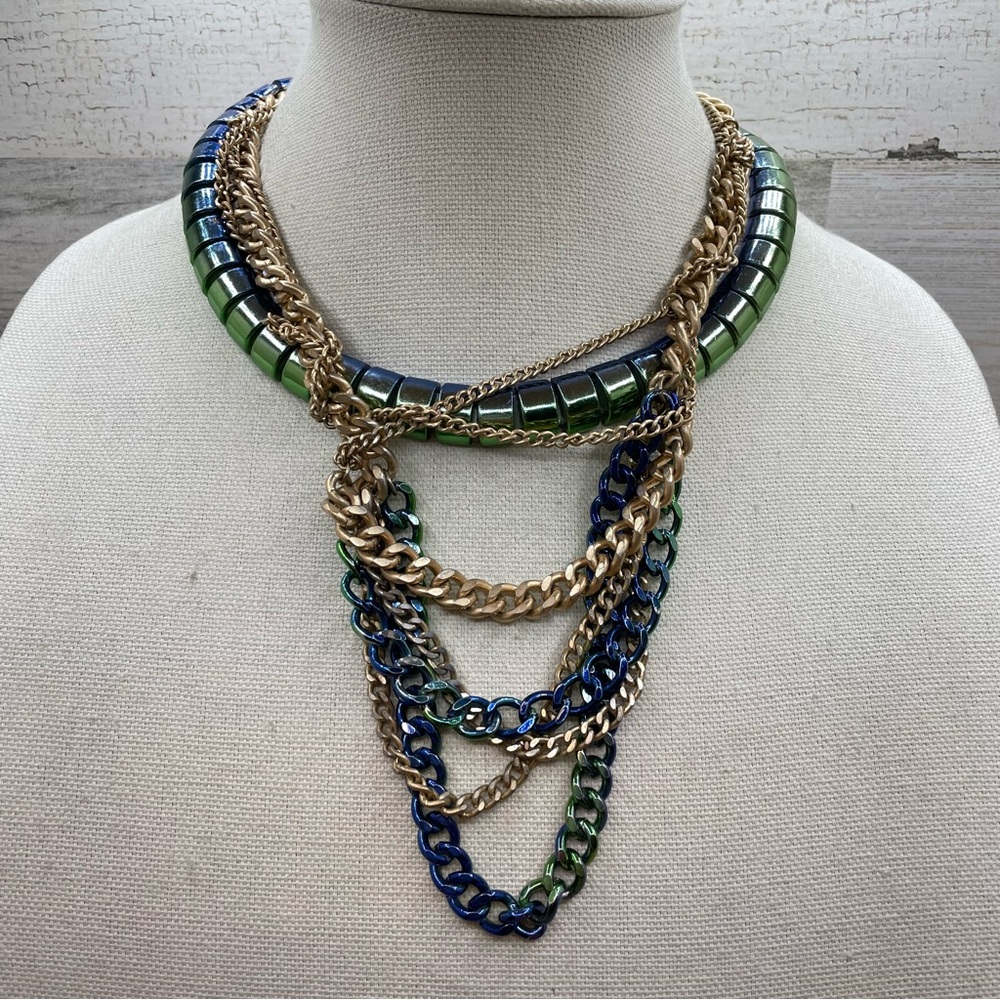 Beautiful Unsigned Multi Tone Chain Statement Tangle Bib Punk Necklace